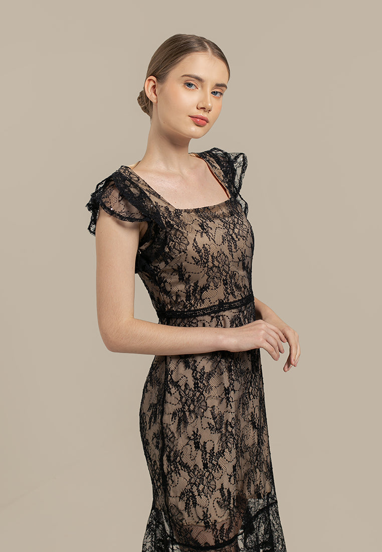 Greysia Dress - Midi Sheath Lace & Sequins Dress