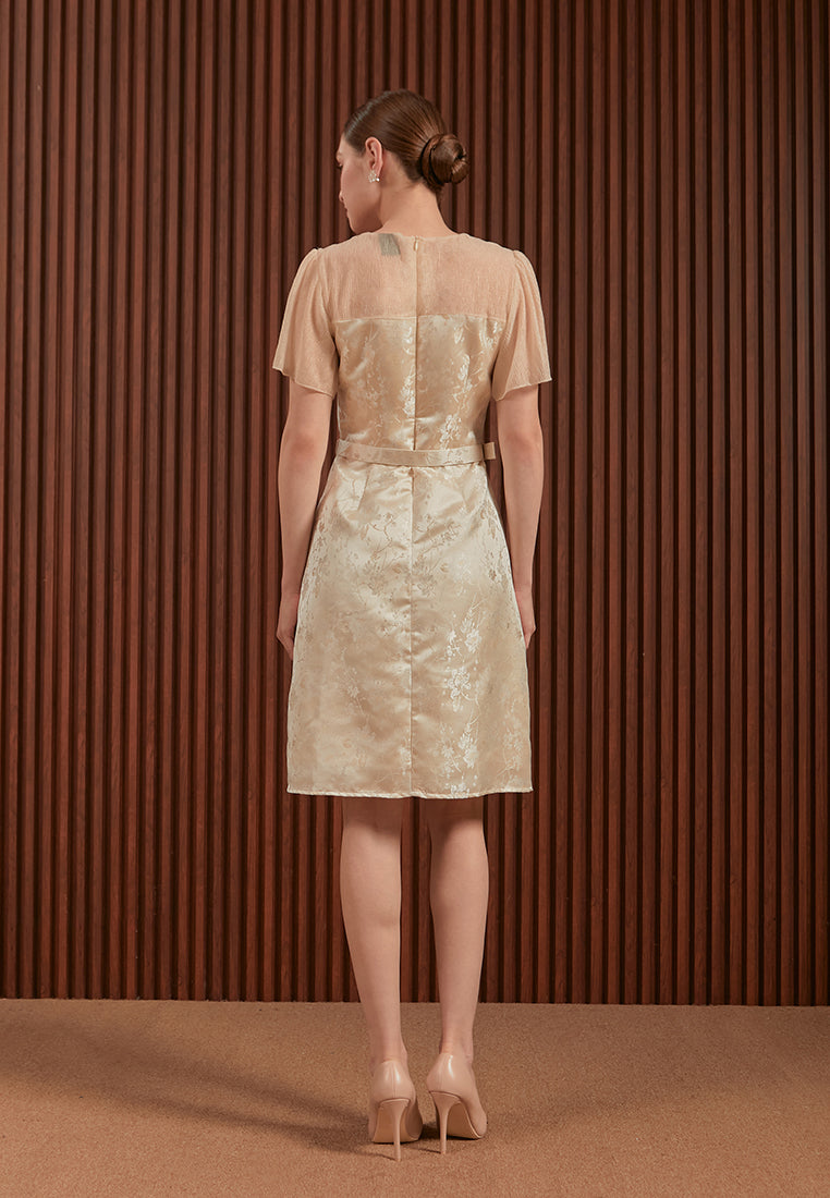 Hilary Dress in Pink & Gold - Jacquard A-Line Women Dress