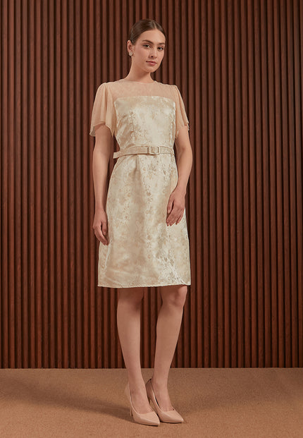 Hilary Dress in Pink & Gold - Jacquard A-Line Women Dress