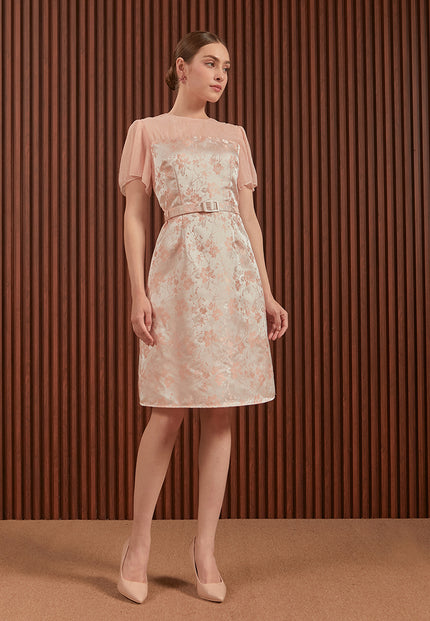 Hilary Dress in Pink & Gold - Jacquard A-Line Women Dress