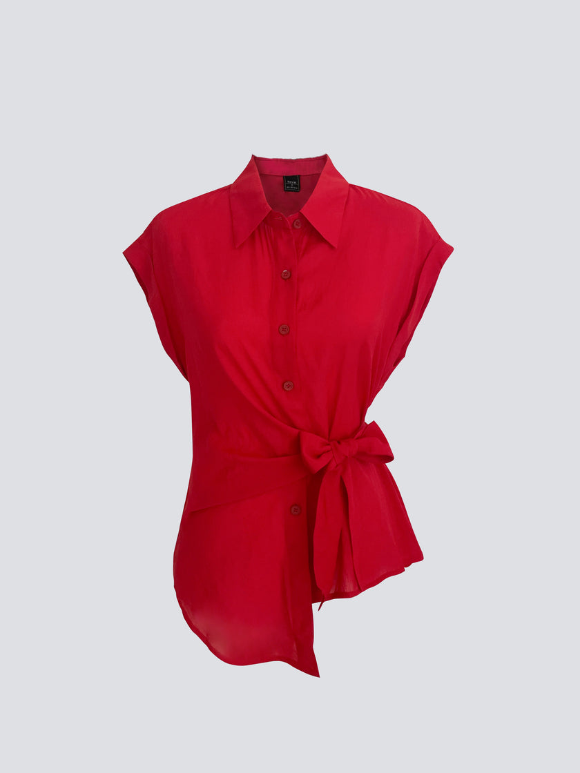 Elodie Top - Draped Tie Short Sleeves Blouse