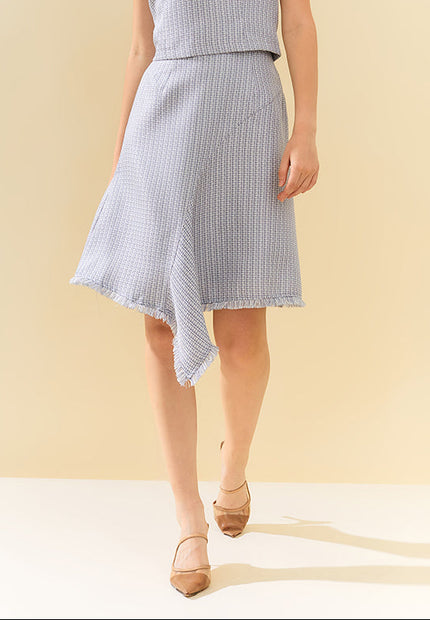 Itzel Tweed Skirt - Asymmetrical Knee-Length Skirt