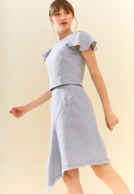 Itzel Tweed Skirt - Asymmetrical Knee-Length Skirt