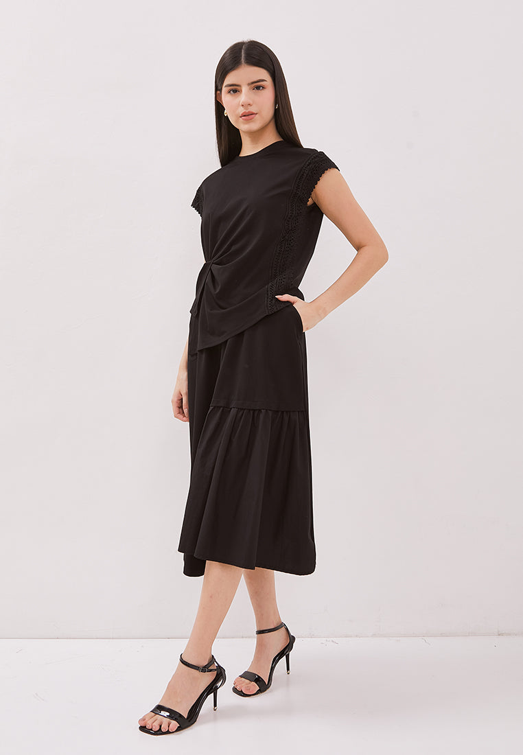 Janna Skirt - Asymmetrical Flared Midi Skirt