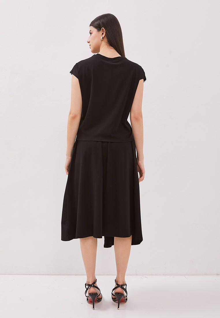 Janna Skirt - Asymmetrical Flared Midi Skirt