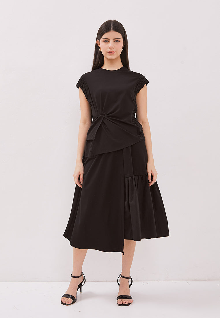 Janna Skirt - Asymmetrical Flared Midi Skirt