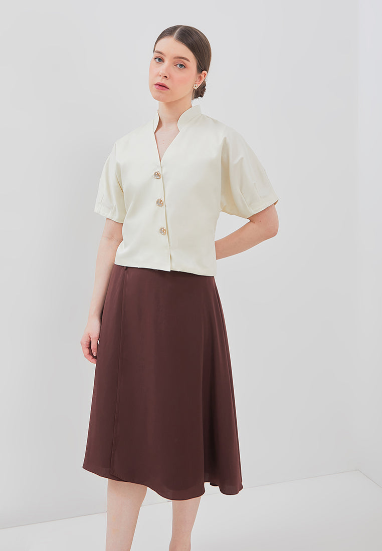 Shanin Skirt - Midi Overlap Flared Skirt