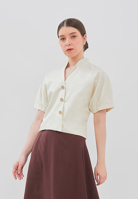 Leticia Top - Raglan Puff Overlapping Top