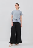Leva Top - Peplum Chiffon Top in White & Blue