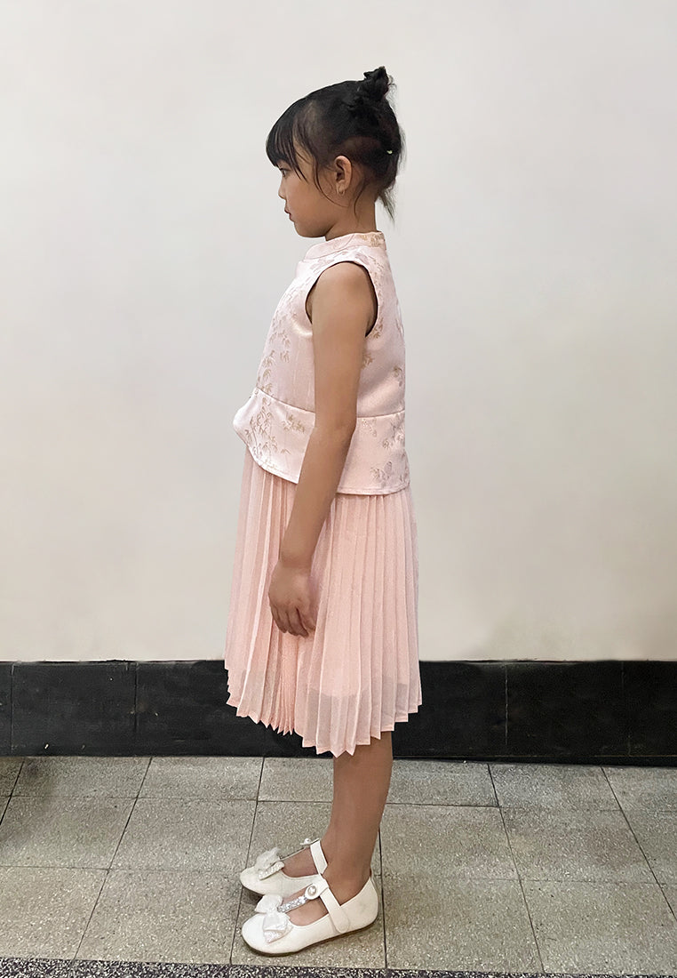 Little Kelsey Dress – Fit & Flare Jacquard Chiffon Peplum Dress in Blue & Pink