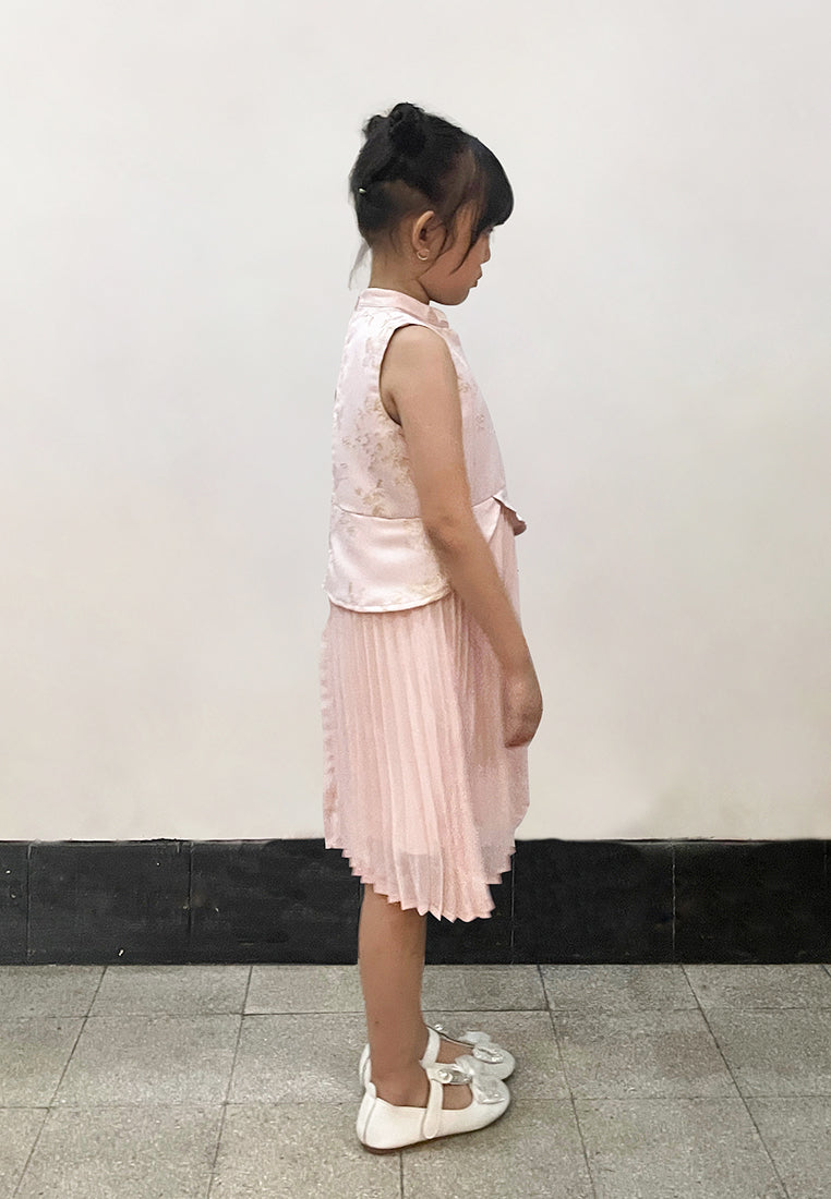 Little Kelsey Dress – Fit & Flare Jacquard Chiffon Peplum Dress in Blue & Pink