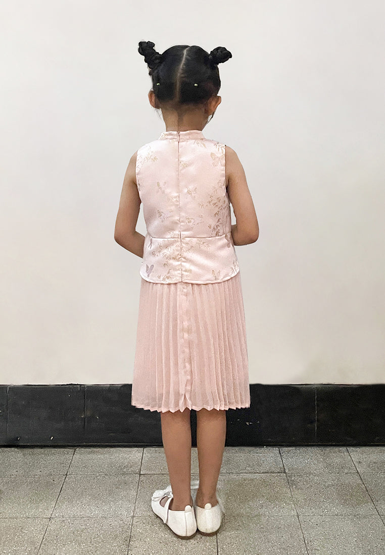 Little Kelsey Dress – Fit & Flare Jacquard Chiffon Peplum Dress in Blue & Pink