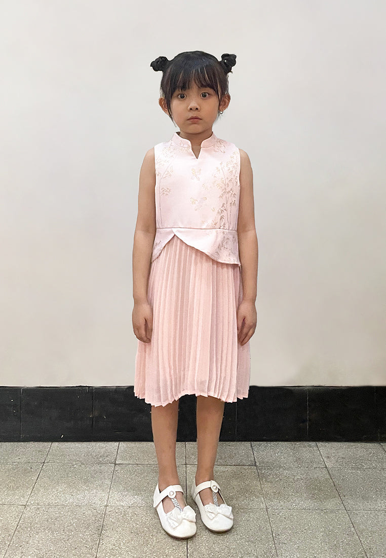 Little Kelsey Dress – Fit & Flare Jacquard Chiffon Peplum Dress in Blue & Pink