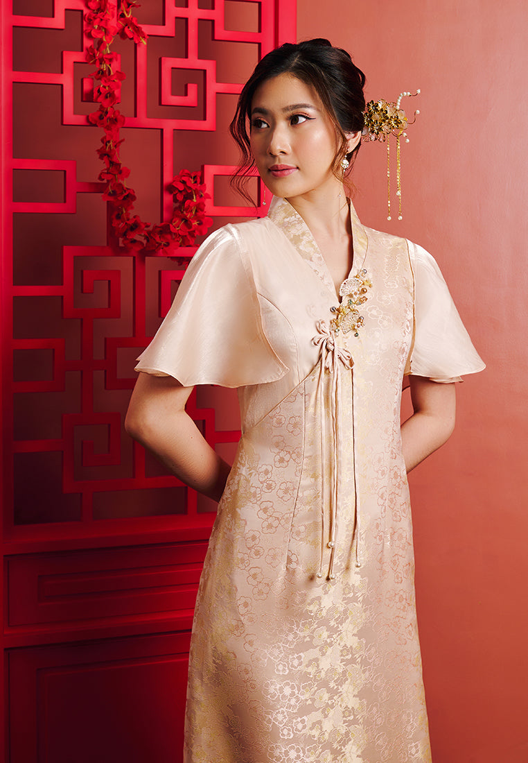cheongsam midi dress Floral Linen Midi Qipao Cheongsam Dress