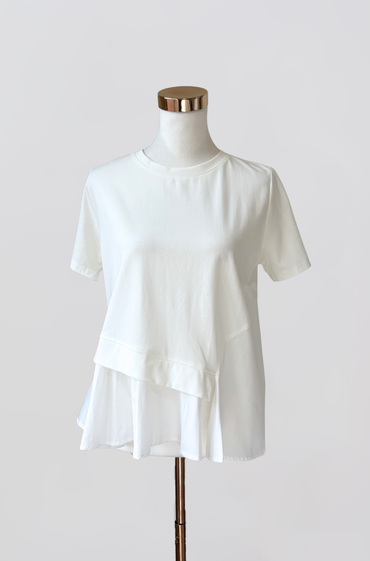Leva Top - Peplum Chiffon Top in White & Blue