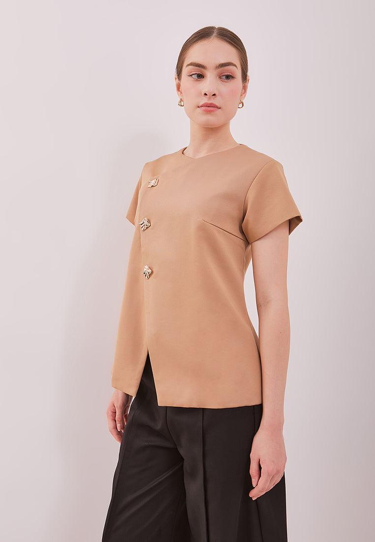 Manon Top - Overlap Buttoned Twill Top