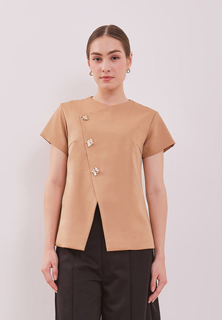 Manon Top - Overlap Buttoned Twill Top