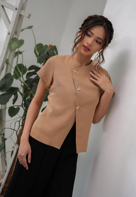Manon Top - Overlap Buttoned Twill Top