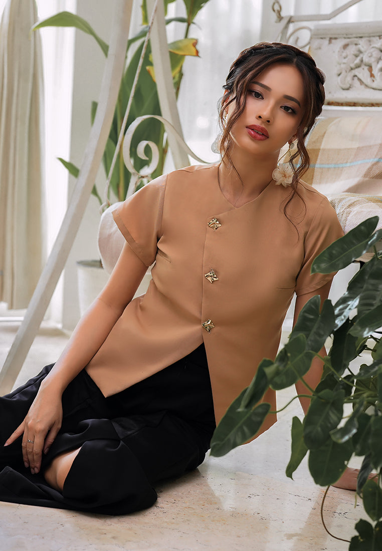 Manon Top - Overlap Buttoned Twill Top