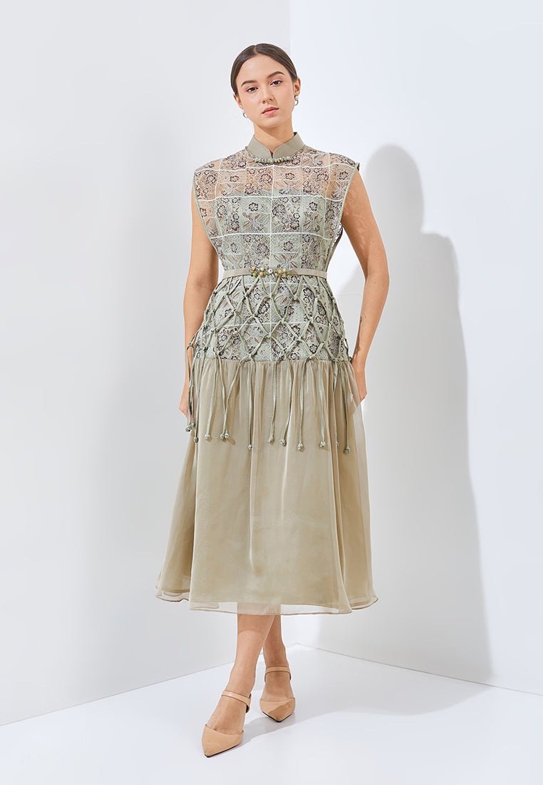Muran Cheongsam Dress - Midi Structured Bodice Dress