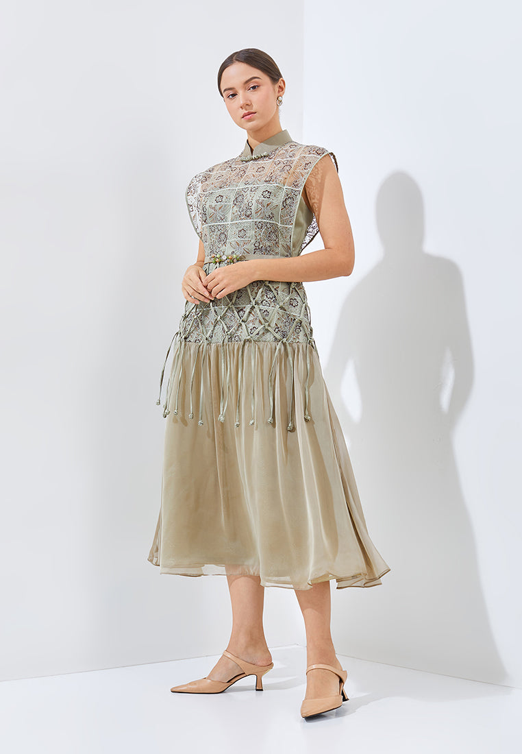Muran Cheongsam Dress - Midi Structured Bodice Dress