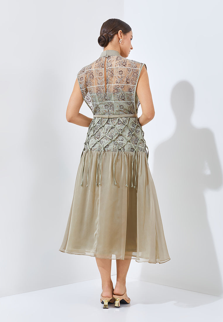 Muran Cheongsam Dress - Midi Structured Bodice Dress