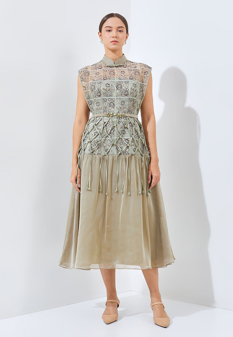 Muran Cheongsam Dress - Midi Structured Bodice Dress