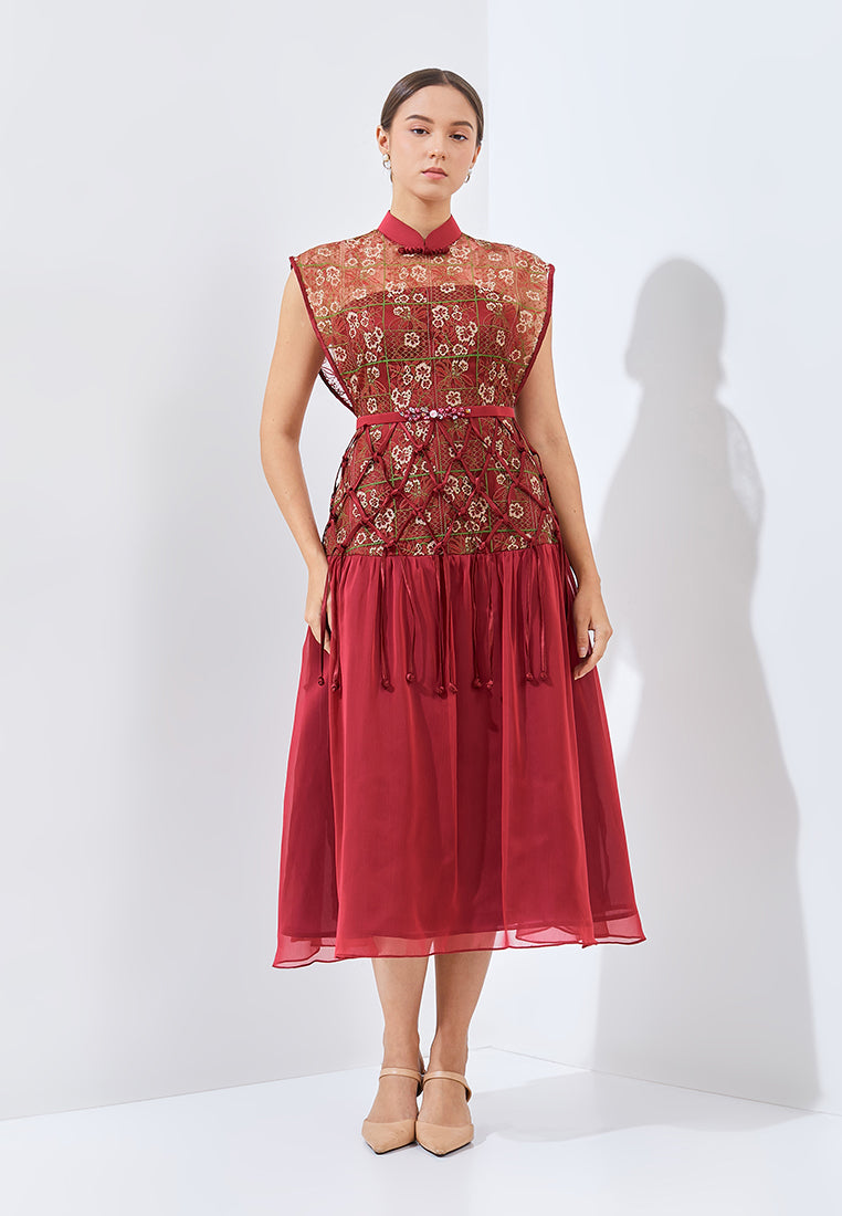 Muran Cheongsam Dress - Midi Structured Bodice Dress