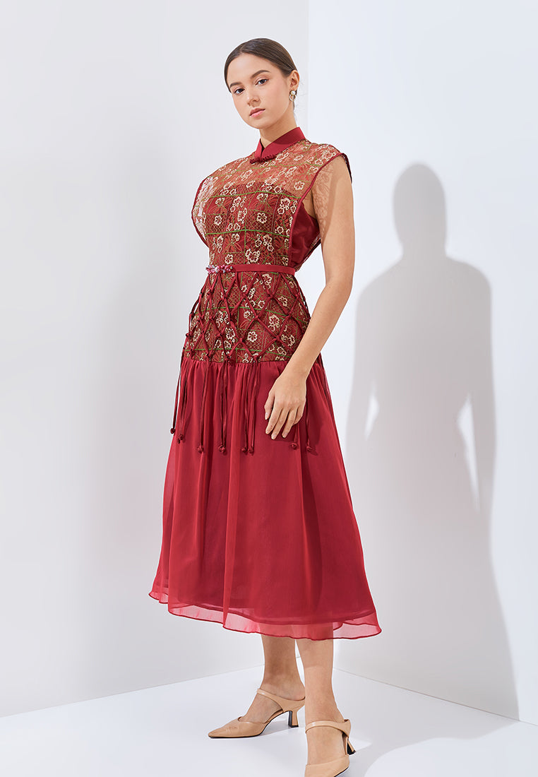 Muran Cheongsam Dress - Midi Structured Bodice Dress