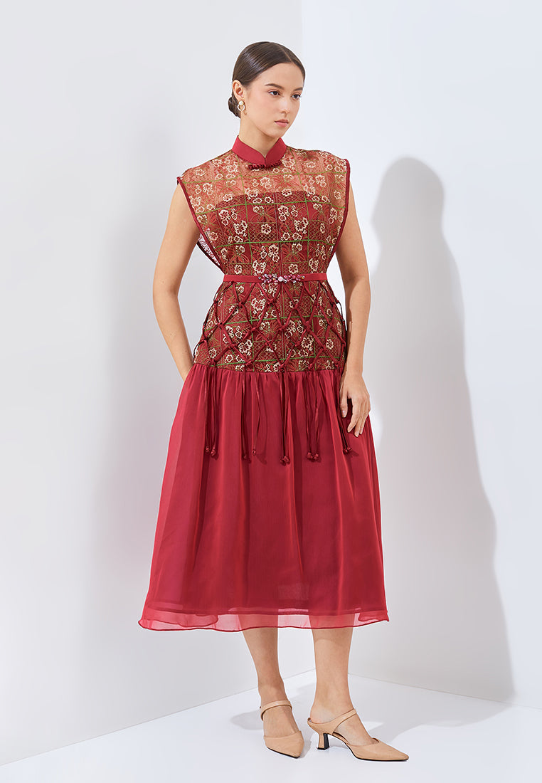 Muran Cheongsam Dress - Midi Structured Bodice Dress