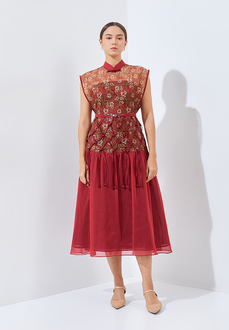 Muran Cheongsam Dress - Midi Structured Bodice Dress