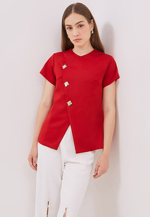 Manon Top - Overlap Buttoned Twill Top