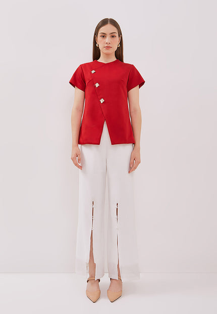 Manon Top - Overlap Buttoned Twill Top