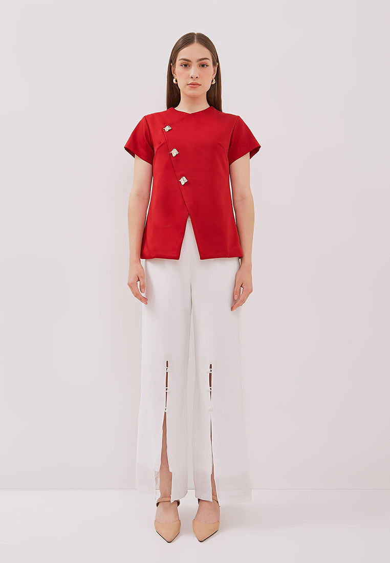 Manon Top - Overlap Buttoned Twill Top