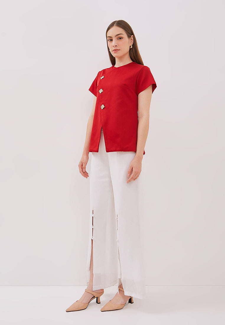 Manon Top - Overlap Buttoned Twill Top