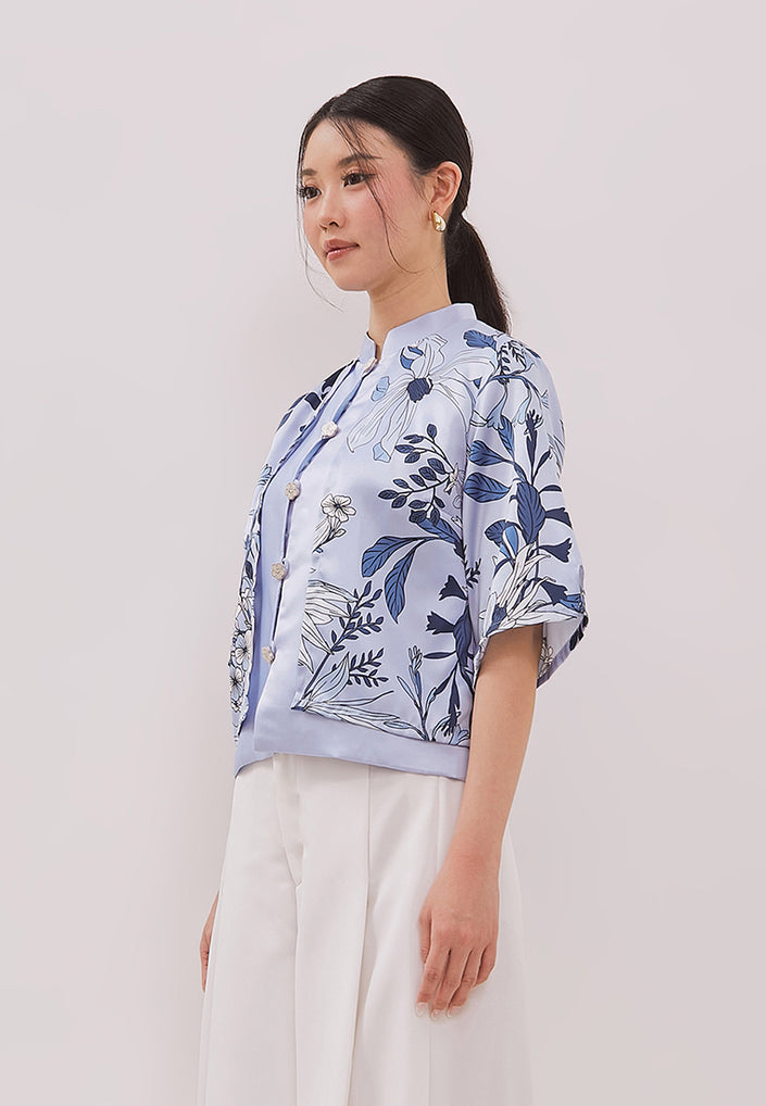Liorna Cheongsam Top - Blue Floral Print Outer (Pre-Order)