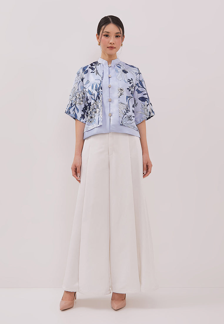 Liorna Cheongsam Top - Blue Floral Print Outer (Pre-Order)
