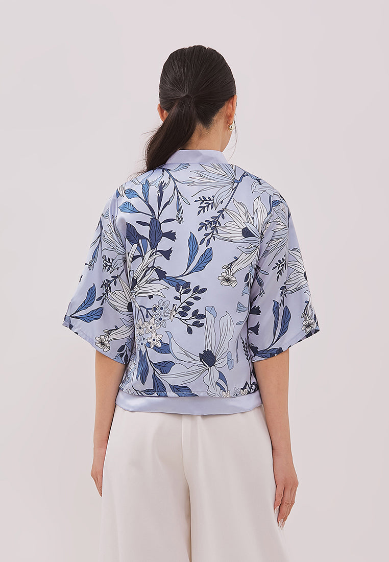 Liorna Cheongsam Top - Blue Floral Print Outer (Pre-Order)