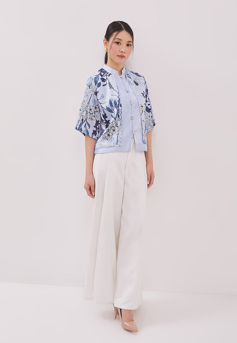 Liorna Cheongsam Top - Blue Floral Print Outer (Pre-Order)