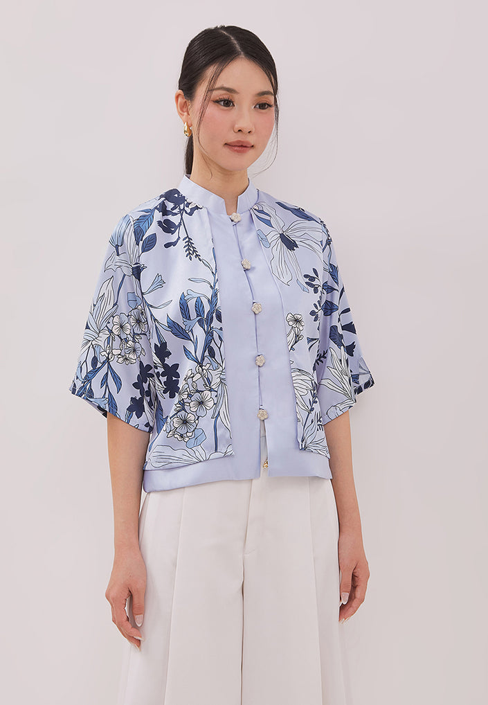 Liorna Cheongsam Top - Blue Floral Print Outer (Pre-Order)