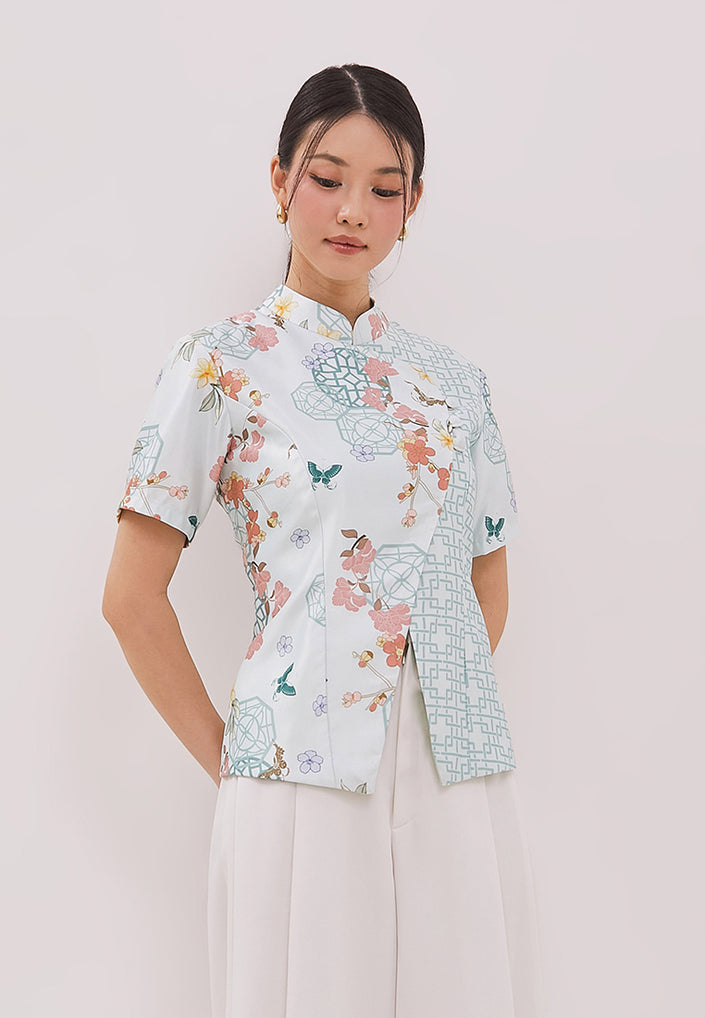 Vinelle Cheongsam Top - Ethnic Green Wrap Top (Pre-Order)