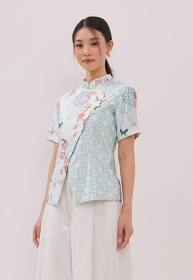 Vinelle Cheongsam Top - Ethnic Green Wrap Top (Pre-Order)