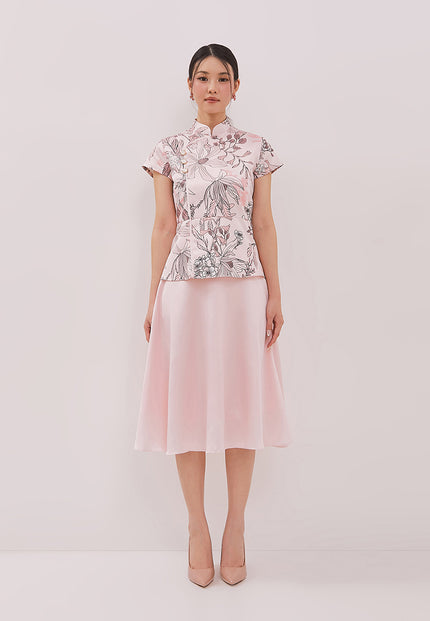 Penny Skirt - Midi Flared Satin Pink Skirt (Pre-Order)
