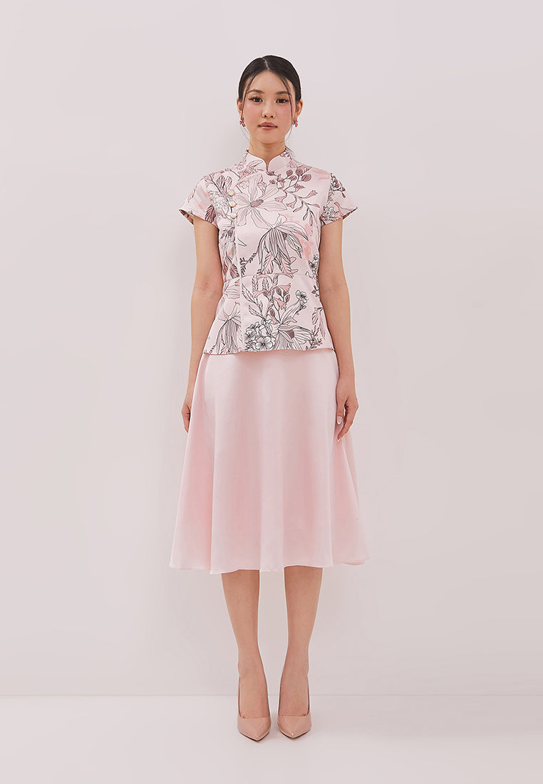 Penny Skirt - Midi Flared Satin Pink Skirt (Pre-Order)