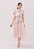 Penny Cheongsam Set - Top & Skirt Floral Pink (Pre-Order)