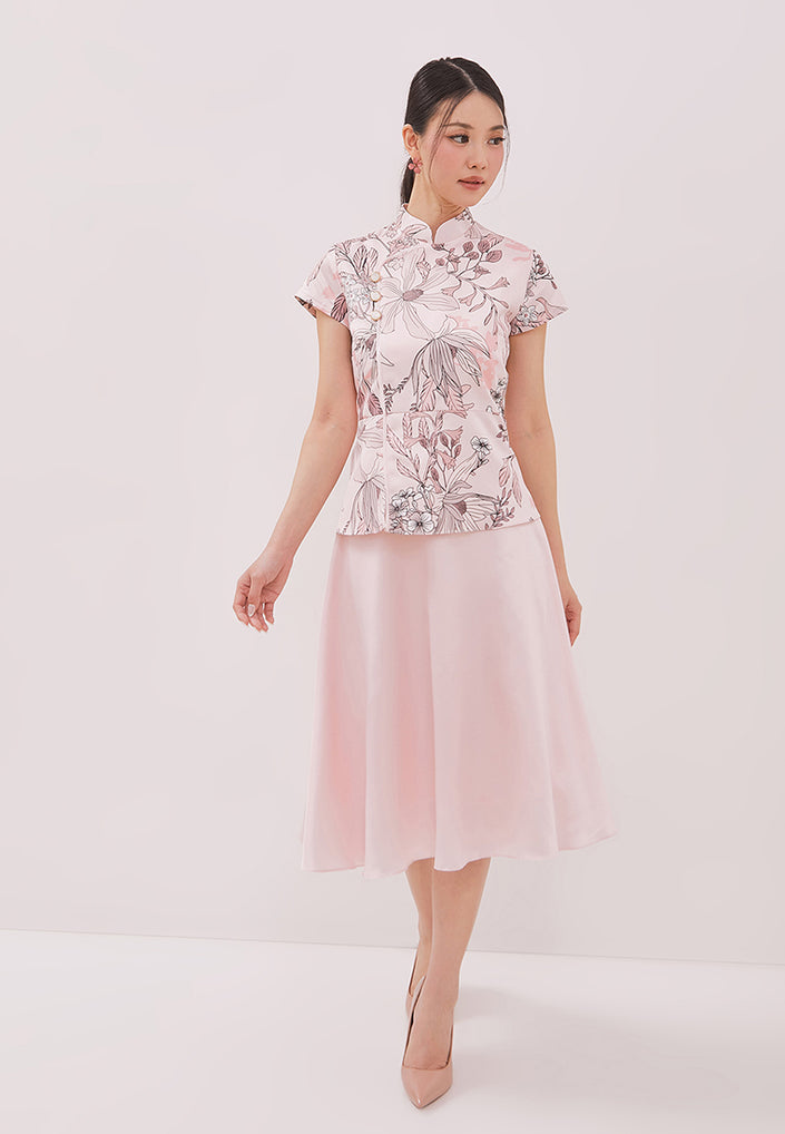 Penny Cheongsam Top - Floral Print Pink Top (Pre-Order)