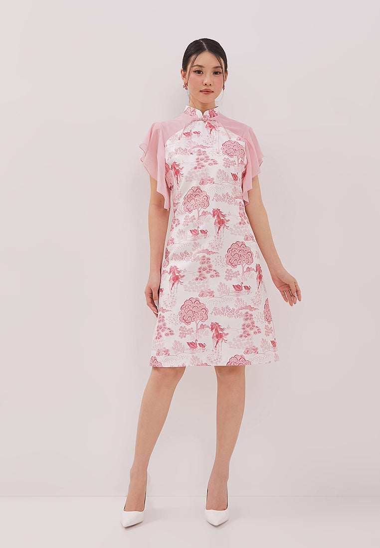 Camelot Cheongsam Dress - Shift Pink Dress Duchess Chiffon