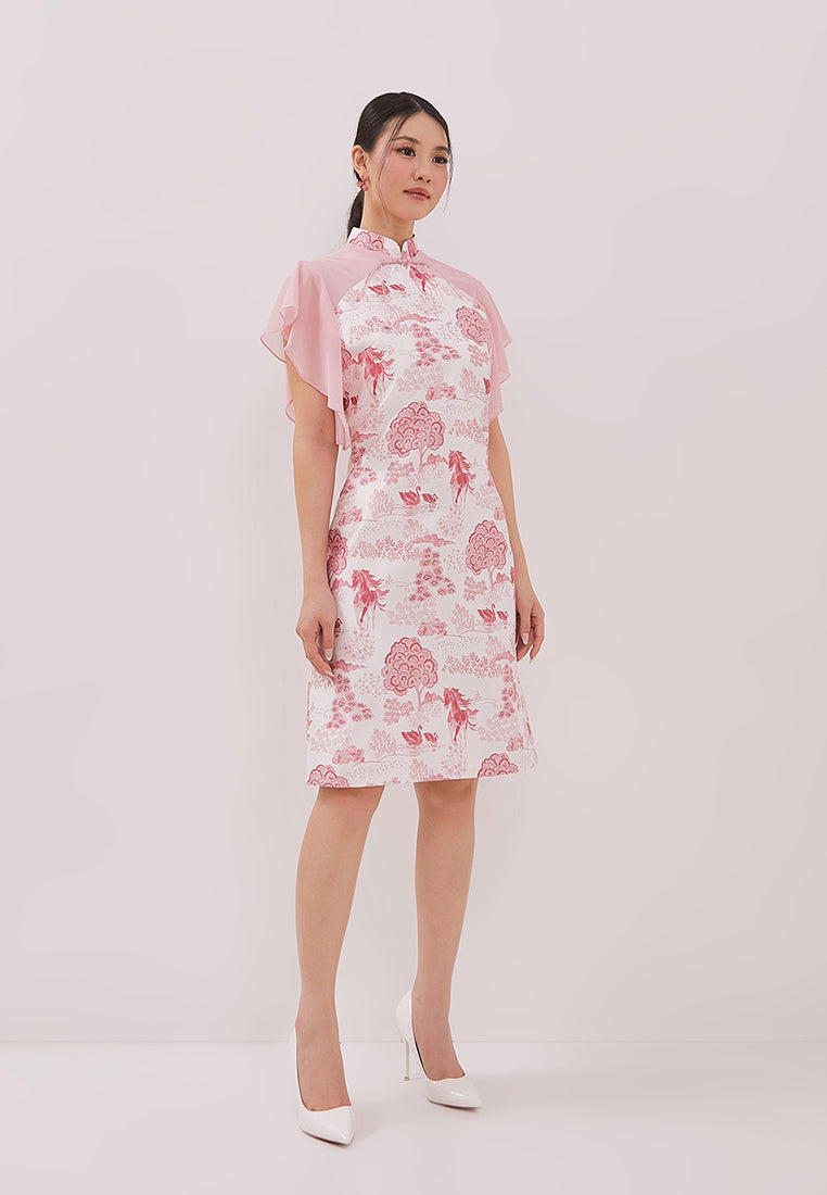 Camelot Cheongsam Dress - Shift Pink Dress Duchess Chiffon