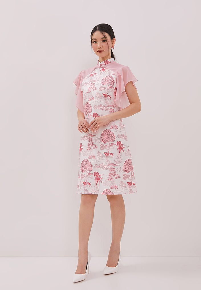 Camelot Cheongsam Dress - Shift Pink Dress Duchess Chiffon