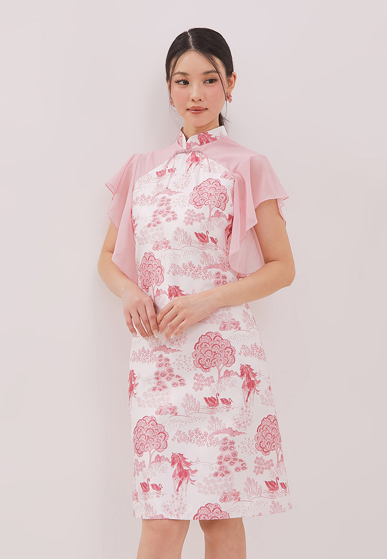 Camelot Cheongsam Dress - Shift Pink Dress Duchess Chiffon